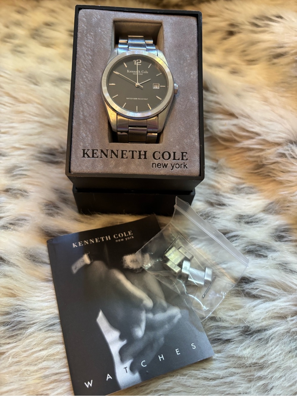 Kenneth Cole Men's Silver Stainless Steel Watch with Dark Gray Face